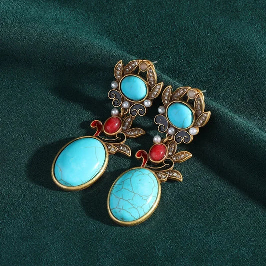 Women Gothic Vintage Designer Natural Blue Stone Stud Earrings