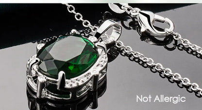 925 Sterling Silver Green Zircon 16-30Inches Chain Woman Fashion Wedding Party Charm Pendant Necklace