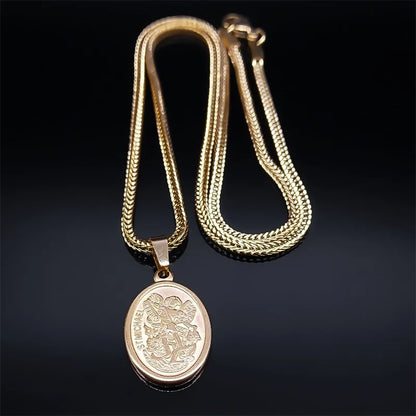 Men Orhodox Amulet Christian St.Michael Archangel Stainless Steel Protect Me Saint Angel Necklace