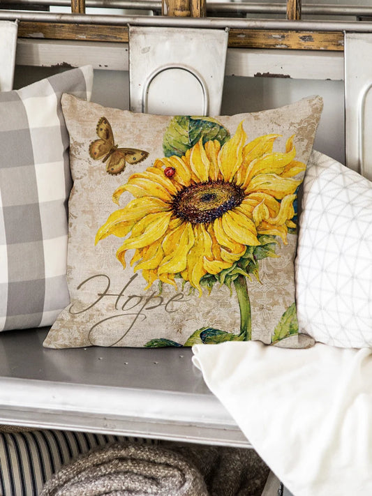 18X18 Inch Vintage Sunflower Butterfly Floral Pattern Pillowcase Sofa Cushion Cover Home Decor