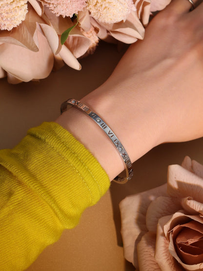 Stainless Steel 18K gold plated Roman Numeral Bracelet Bangles Ring 2-in-1 Jewelry