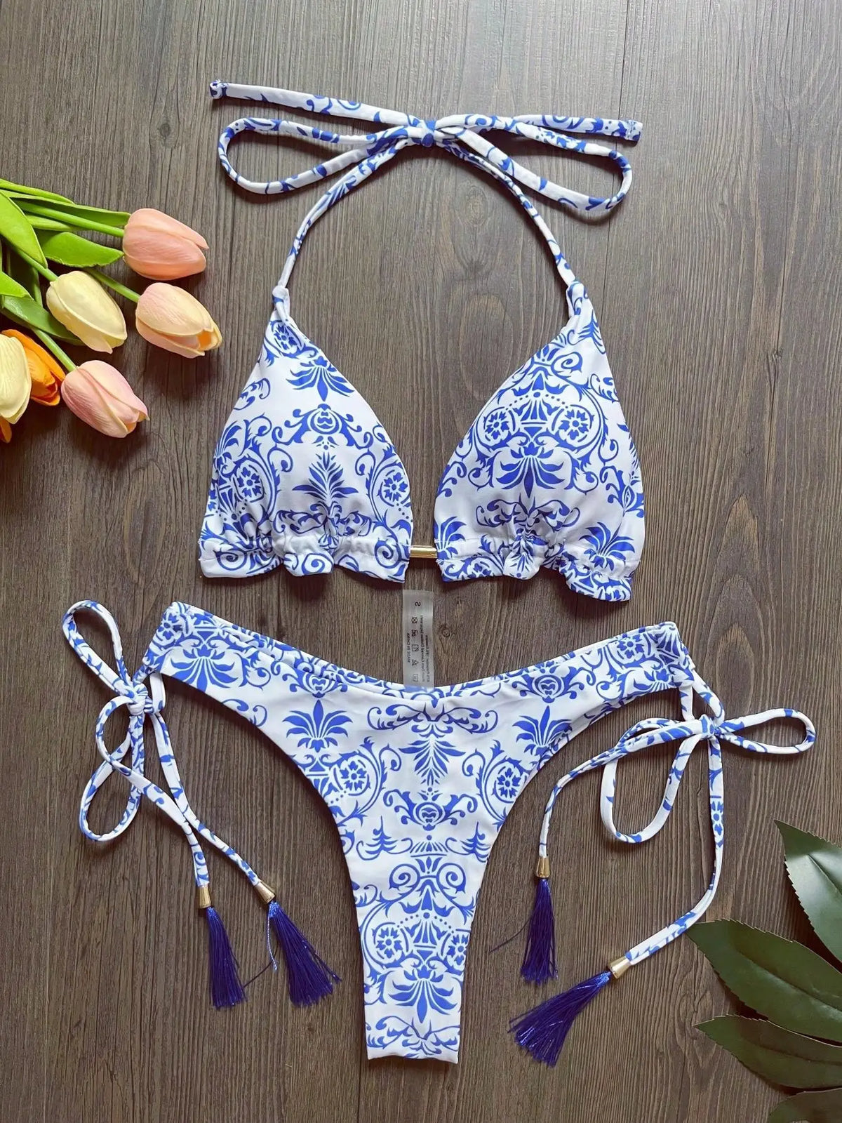 Women Print Cut Out Swimwear Low Waist Swimsuit Micro Bathing Triangle Beachwear Bikinis Set