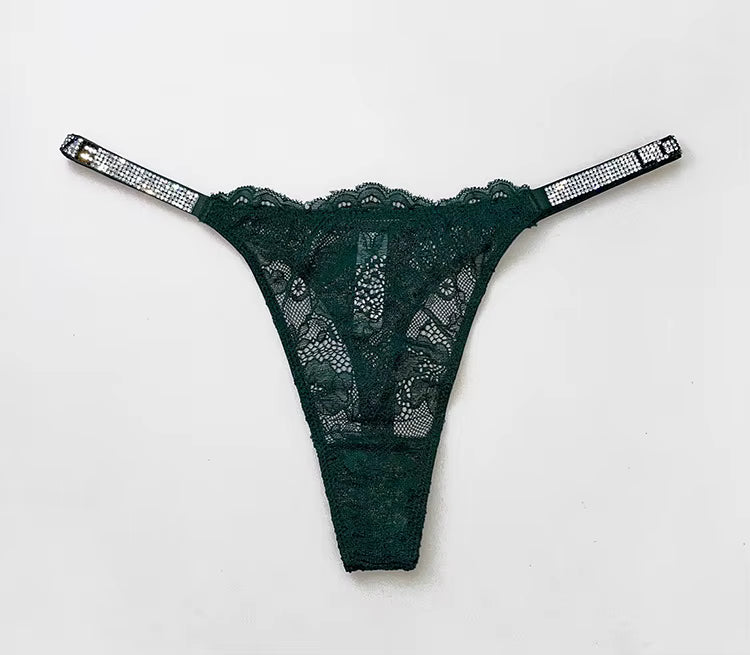 Women Lace Seamless Underwear Rhinestone G-String Thong Low Rise Panties Briefs