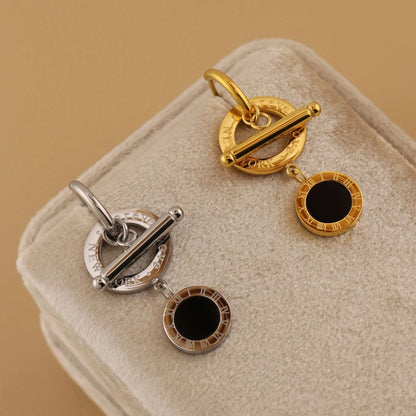 Women Stainless Steel Roman Numeral Pendant Love Earrings Wedding