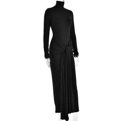 Women Turtleneck Long Sleeve Maxi Fashion Irregular Bodycon Long Evening Dress