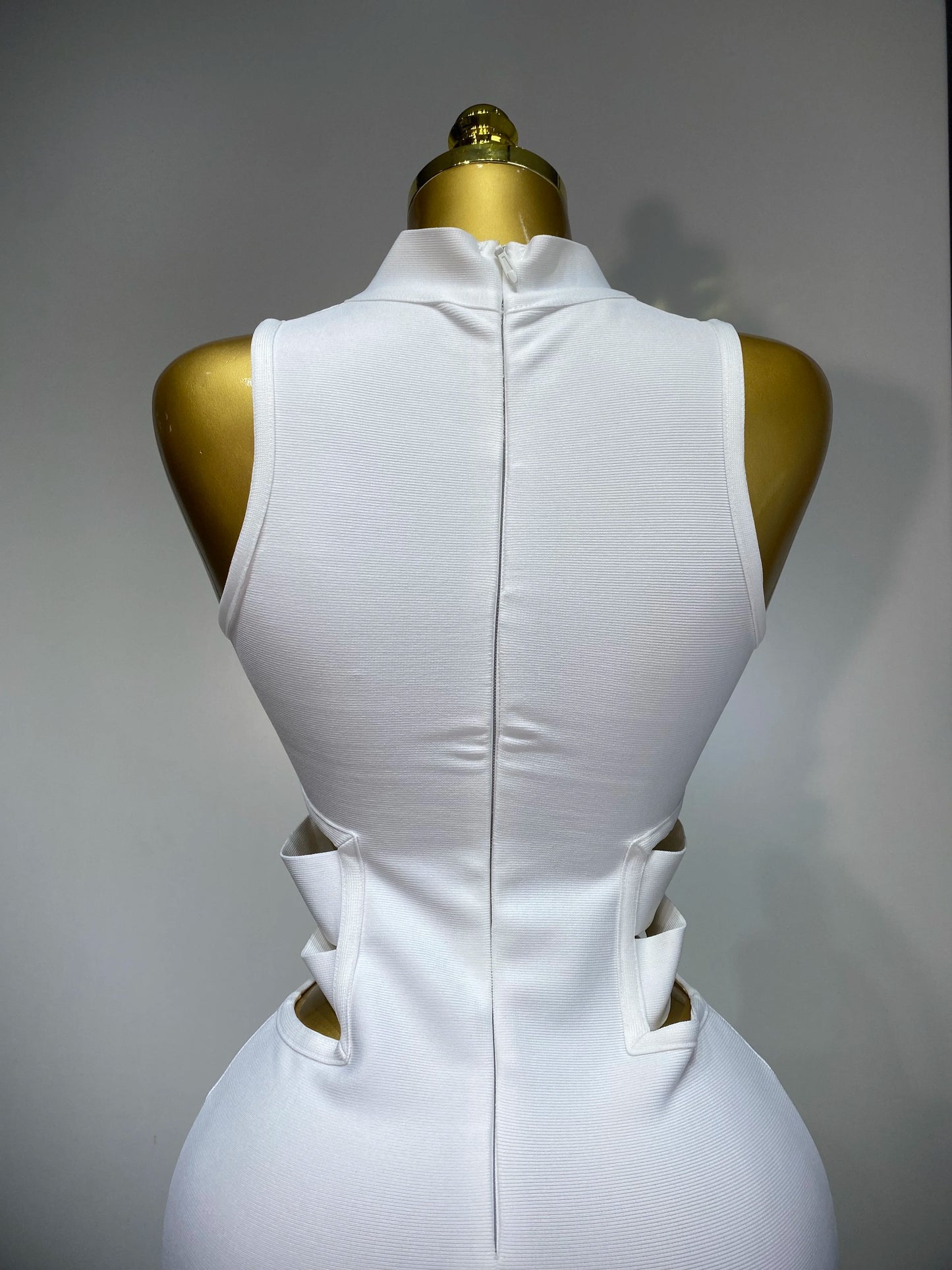 Sexy Turtleneck White Cut Out Midi Bandage Evening Party Prom Birthday Dress