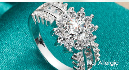 925 Sterling Silver Flower Zircon Women Fashion Wedding Engagement Party Charm Shiny Ring