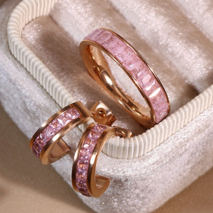 2-In-1 Women Rose Gold-Plated Stainless Steel Crystal Earrings Ring Jewelry Set