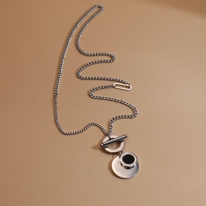 FOREVER LOVE Roman Numeral Round Stainless Steel 18K Gold Pated Women's Pendant Necklace