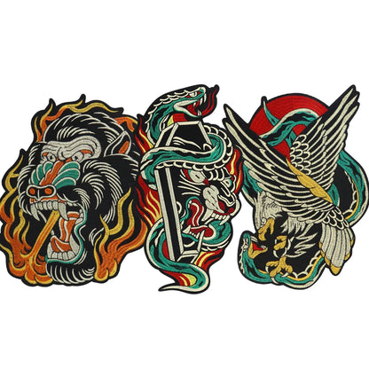 Punk Dragon Eagle Animal Large Embroidered Patch Appliques Iron on Patches Badge Clothes Sewing
