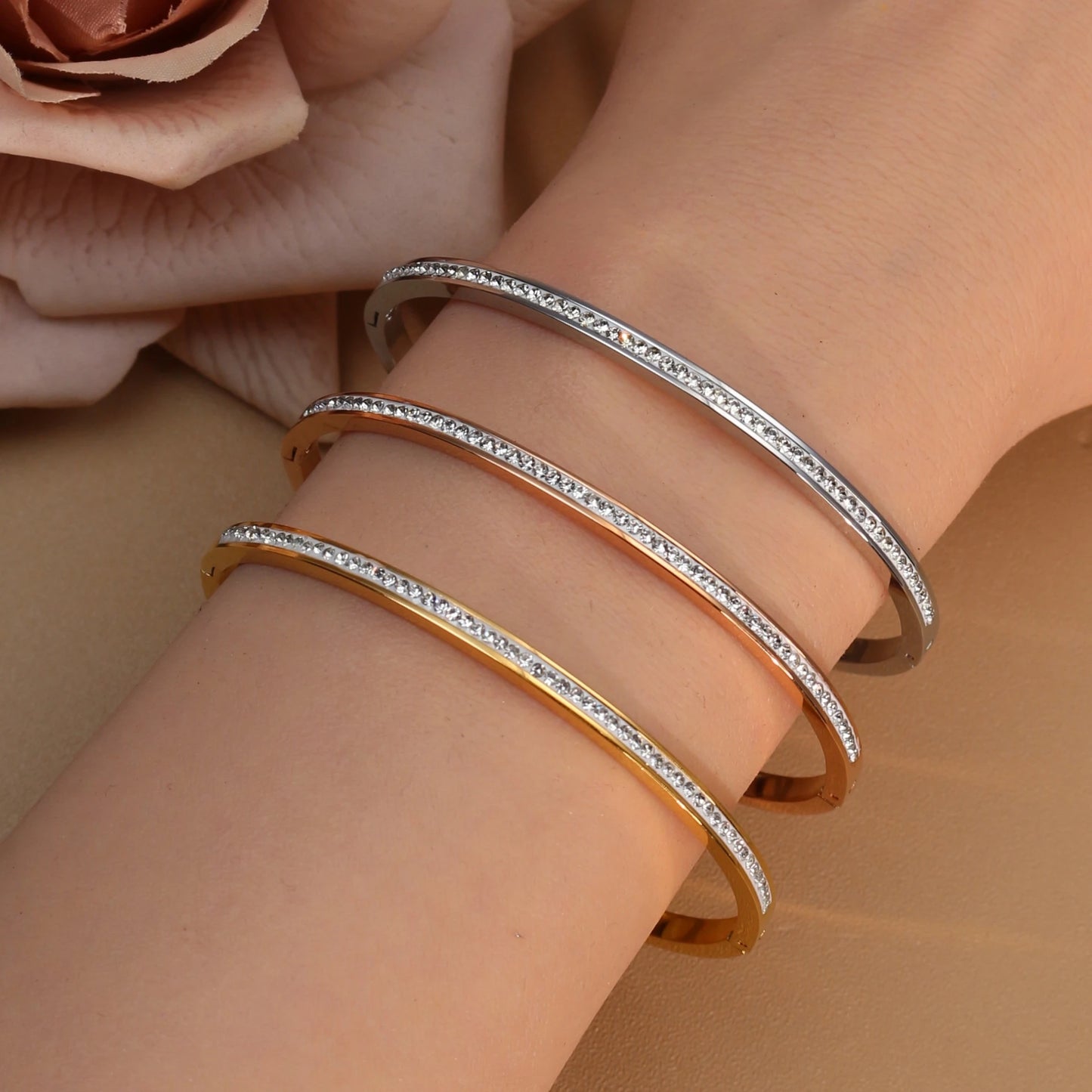 Crystal Cross Roman Letter Design Stainless Steel Gold Color Charm Bracelet Gifts