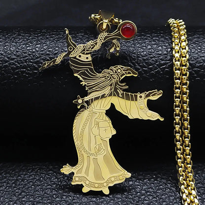 Men Stainless Steel Gothic Black Witchcraft Dragon Satan Viking Wolf Owl Wizard Necklace