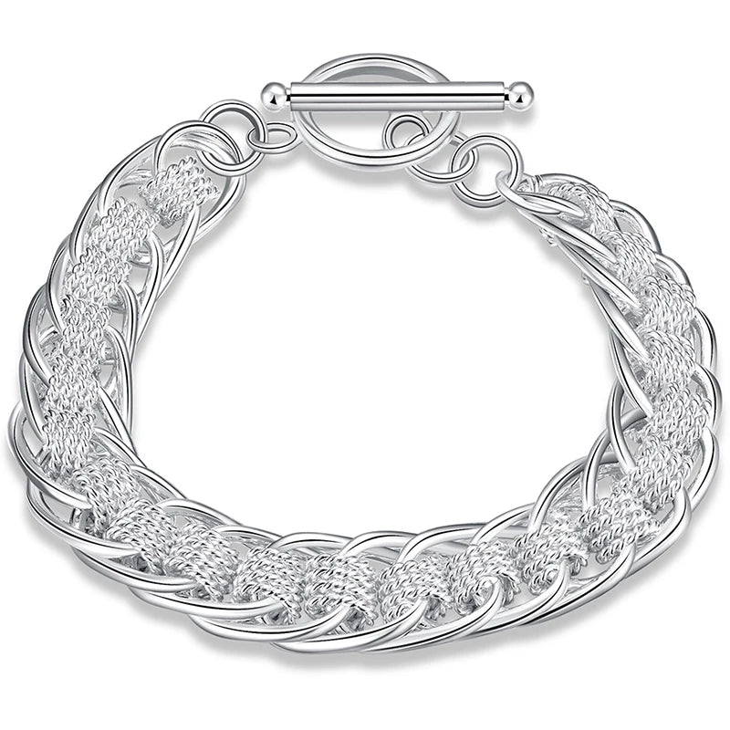 925 Sterling Silver 18K Gold Women Fashion Charm Wedding Engagement Party Multi-Ring Bracelet