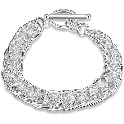 925 Sterling Silver 18K Gold Women Fashion Charm Wedding Engagement Party Multi-Ring Bracelet