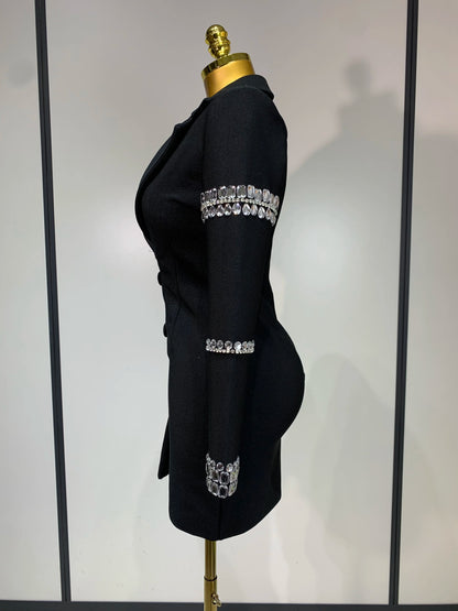 Sexy Long Sleeve V Neck Beading Rhinestone Mini Bandage Celebrity Evening Party Birthday Dress