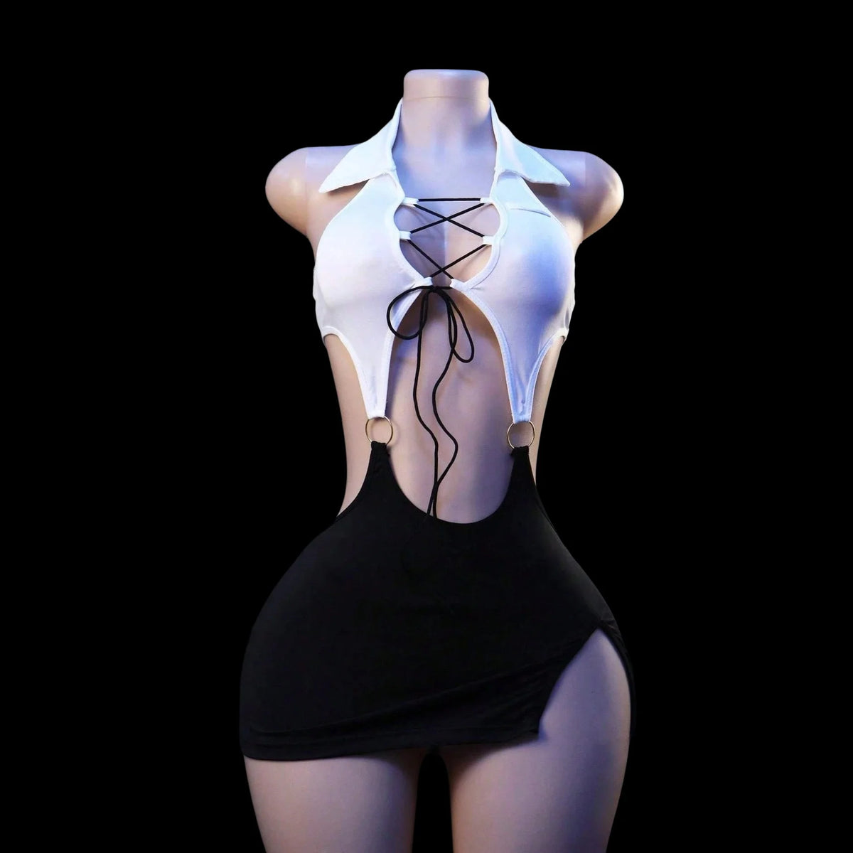 Sexy Babydoll Thong Body Curved Tight Fitting Suspenders Silk Sleepwear Bodystocking Dress