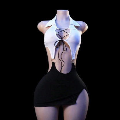Sexy Babydoll Thong Body Curved Tight Fitting Suspenders Silk Sleepwear Bodystocking Dress