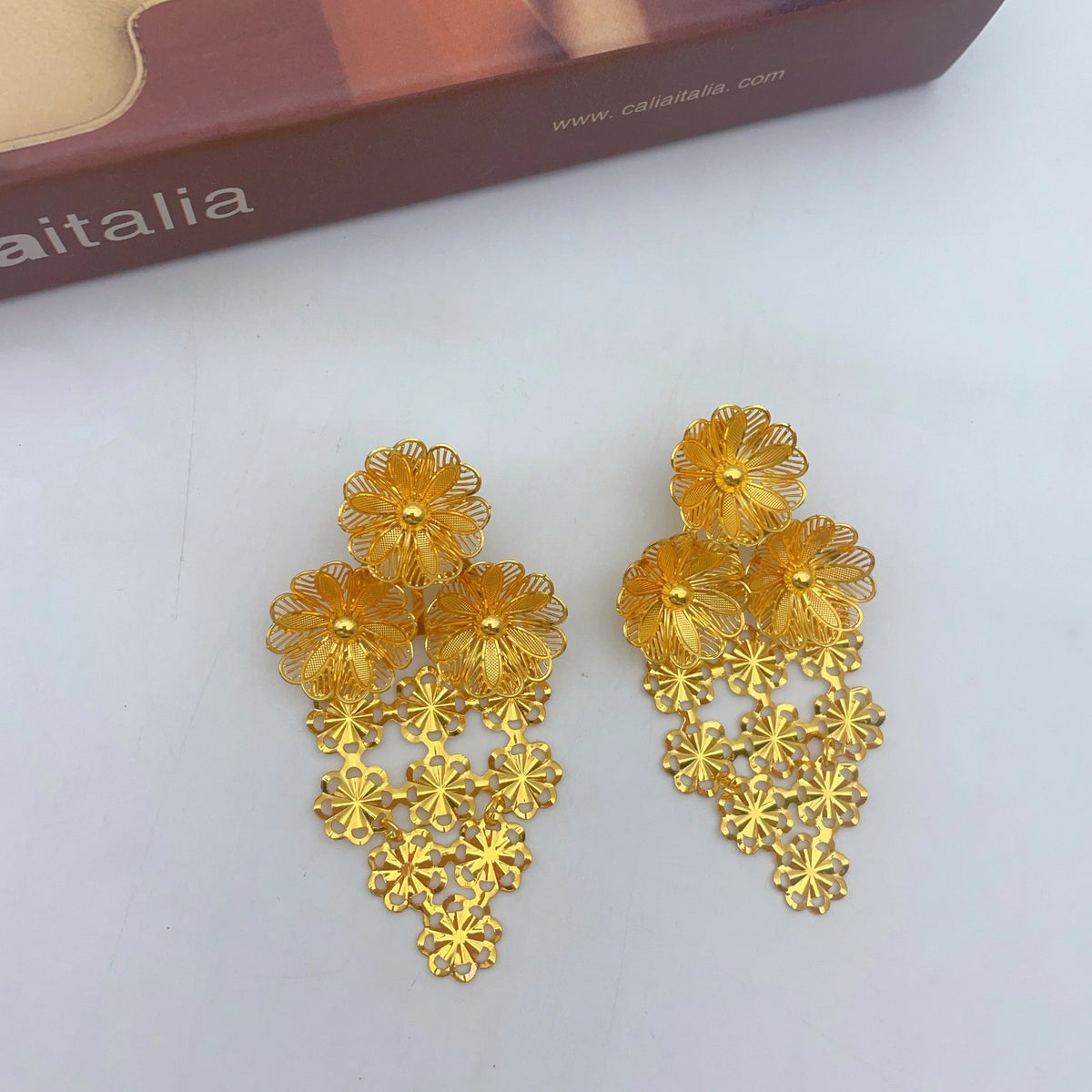 Indian 24k Gold Color Bridal Ethiopian Africa Flower Dubai Necklace Earrings Jewelry afSets