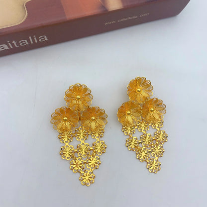 Indian 24k Gold Color Bridal Ethiopian Africa Flower Dubai Necklace Earrings Jewelry afSets