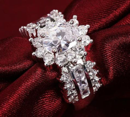 925 Sterling Silver Flower Zircon Women Fashion Wedding Engagement Party Charm Shiny Ring