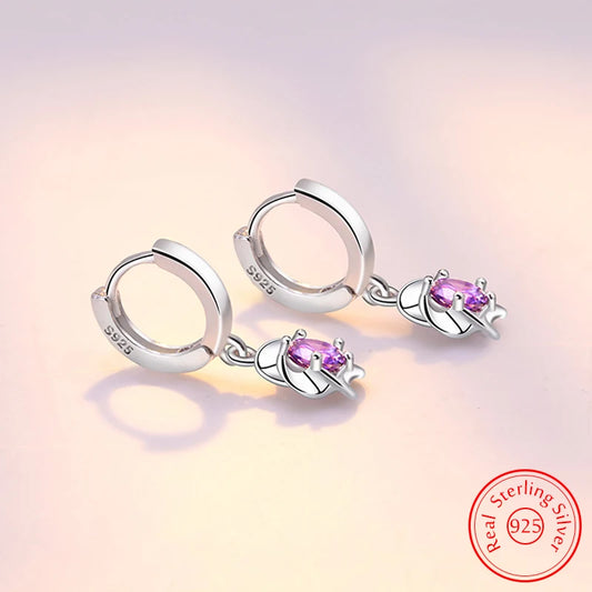 925 Sterling Silver Women's Crystal Zircon Fashion Flower Drop Earrings