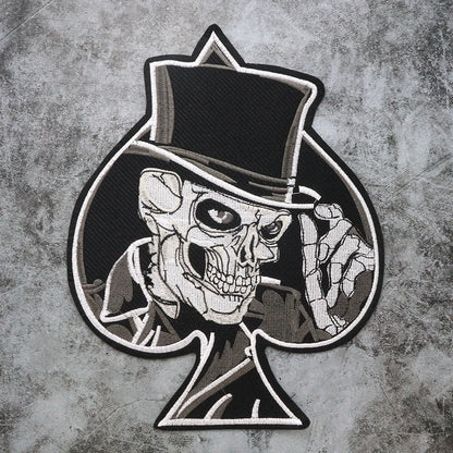 Poker Ace of Spades Embroidery Skull Iron Patch For Clothing Patches Punk Appliques sewing Sticker