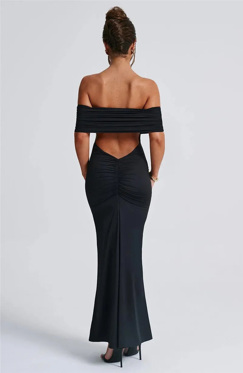 Women Strapless Backless Maxi Solid Off-shoulder Sleeveless Bodycon Long Dress