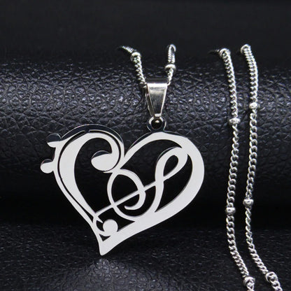 Aesthetic Heart Musical Note Stainless Steel Gold Color Chain Necklace