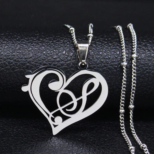 Aesthetic Heart Musical Note Stainless Steel Gold Color Chain Necklace