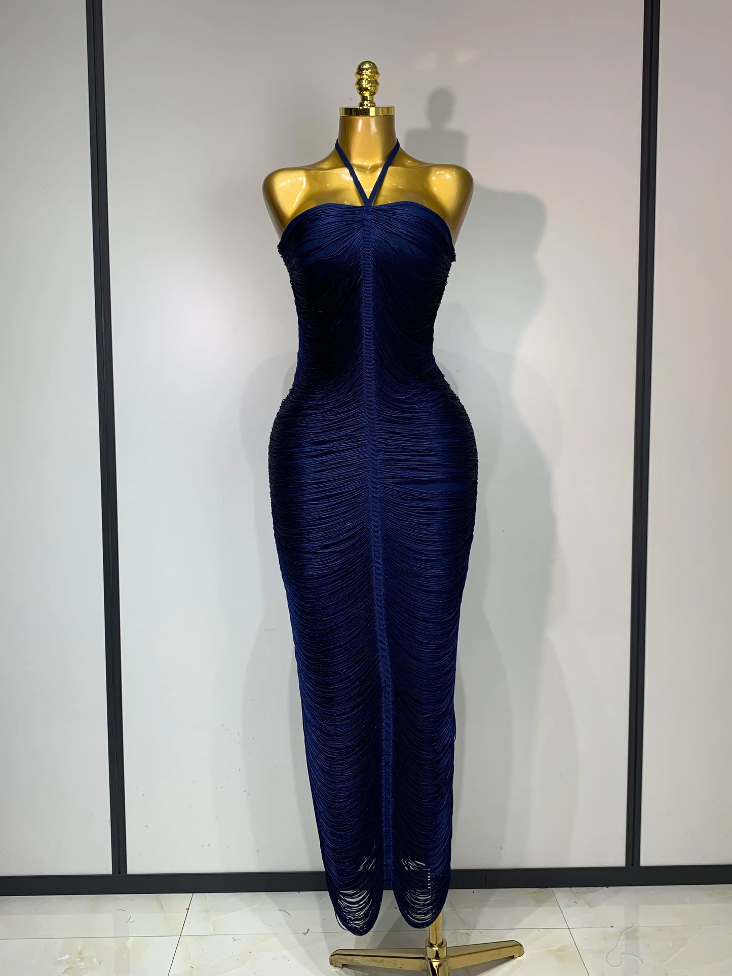 Women Sexy Celebrity Backless Halter Tassel Bandage Evening Party Birthday Wedding Dress