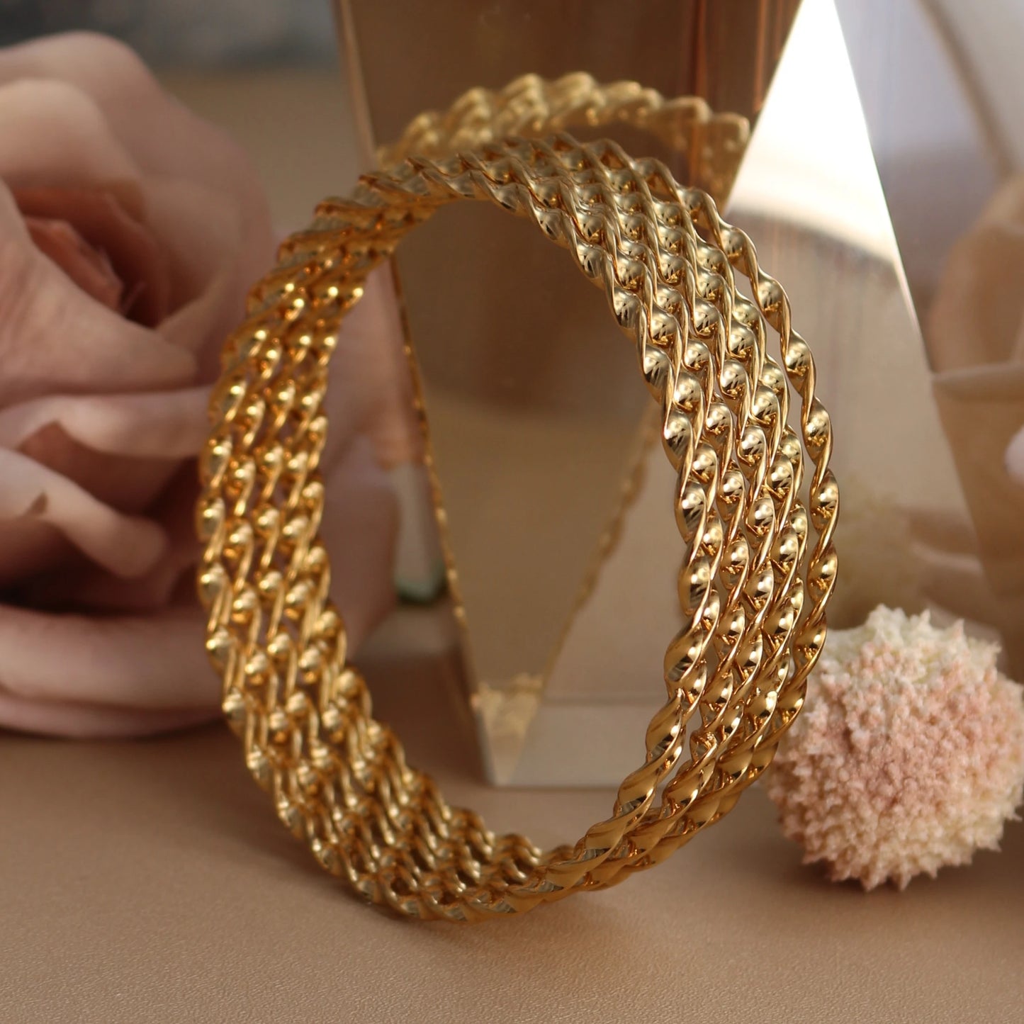 7pcs Stacking Bangle Design Roman Style Stainless Steel Gold Color Bracelet Gifts