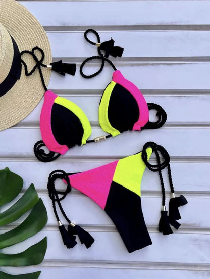 Sexy Splices 2 Pieces Bikinis Swimsuit Push Up Brazilian Beachwear Bathing Suit