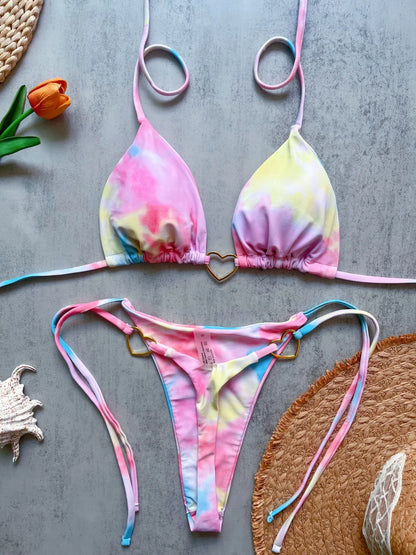 Solid Color Bikini Low Waist Lace-up Fashionable Swimsuit Two-piece Suit