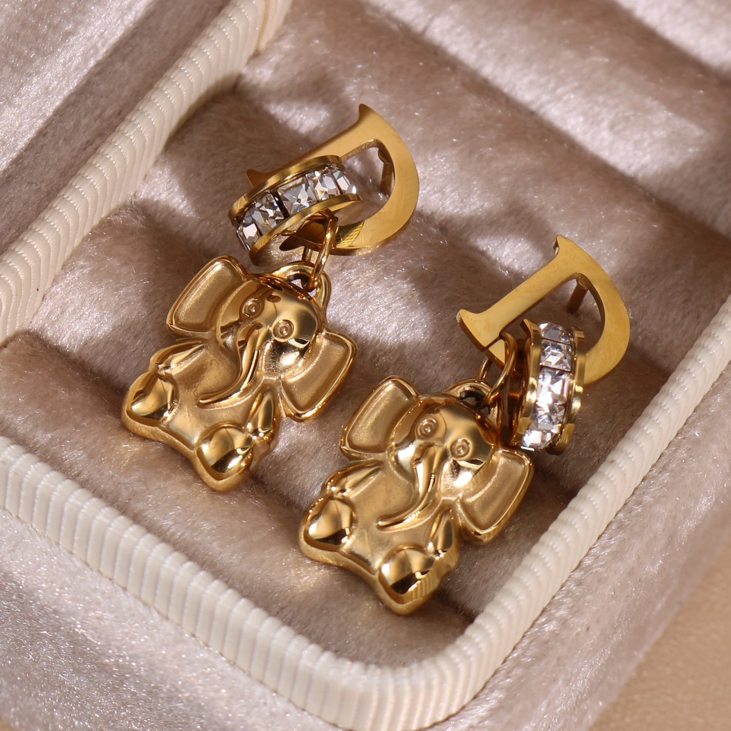 Crystal Stainless Steel 18k Gold-Plated Women's Elephant Eternal Earrings Gift