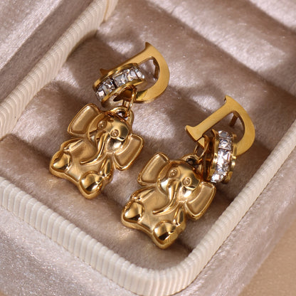 Crystal Stainless Steel 18k Gold-Plated Women's Elephant Eternal Earrings Gift