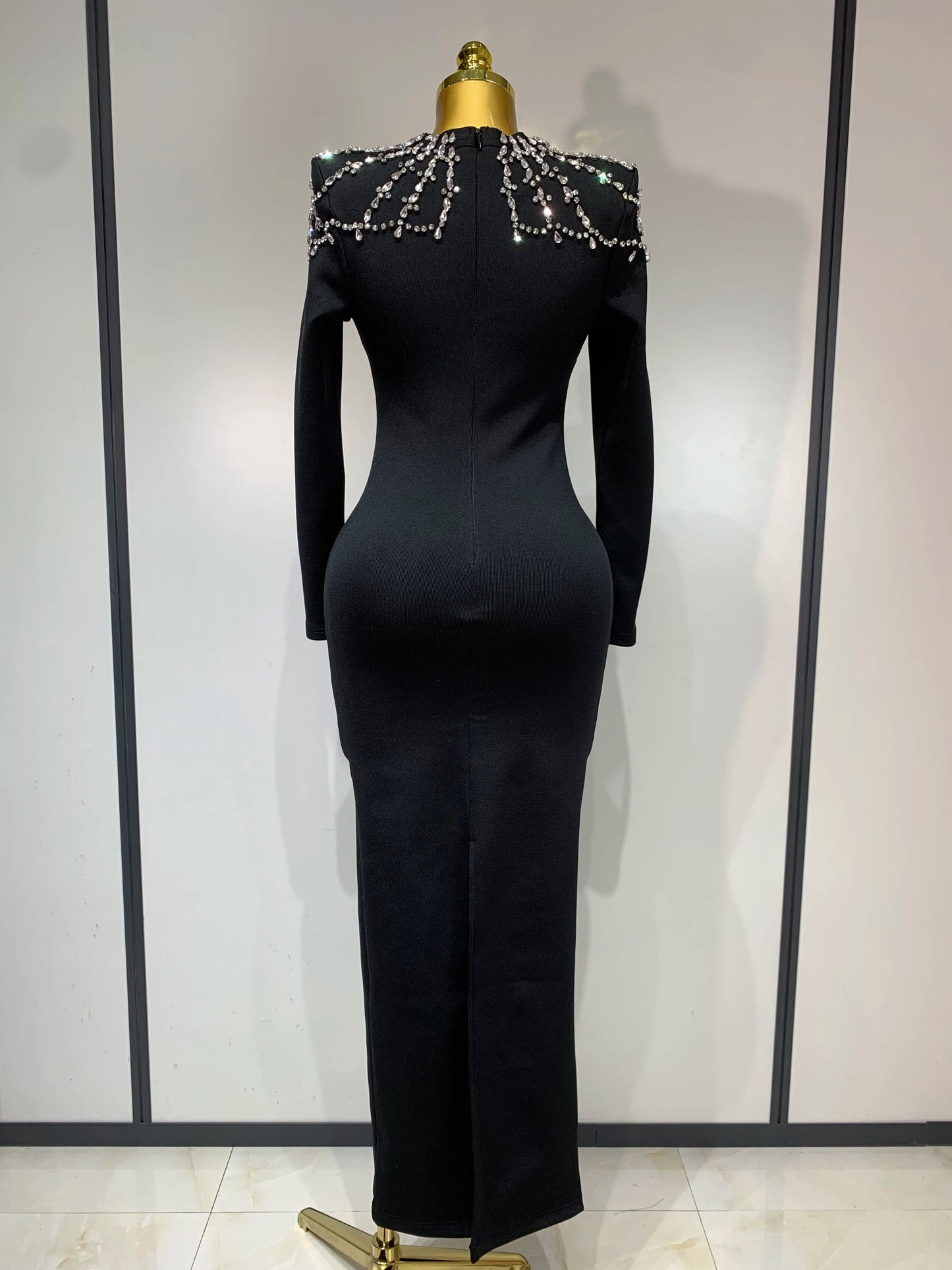 Sexy Diamond Tight Long Sleeve Square Neck Bandage Wedding Evening Formal Dress Gowns
