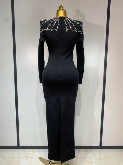 Sexy Diamond Tight Long Sleeve Square Neck Bandage Wedding Evening Formal Dress Gowns