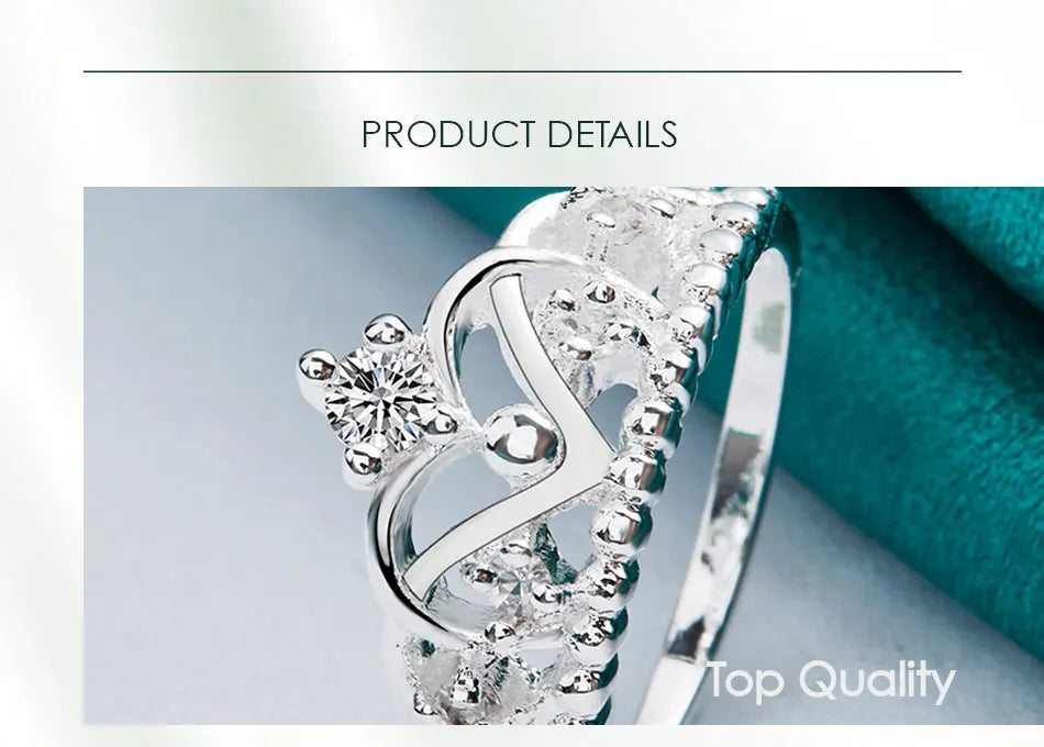 925 Sterling Silver Crown Zircon Woman Fashion Wedding Engagement Party Gift Charm Ring