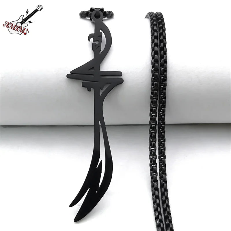 Women Men Stainless Steel Black Color Muslim Islam Imam Ali Sword Arabic Knife Necklace