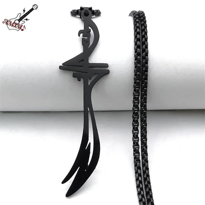 Women Men Stainless Steel Black Color Muslim Islam Imam Ali Sword Arabic Knife Necklace