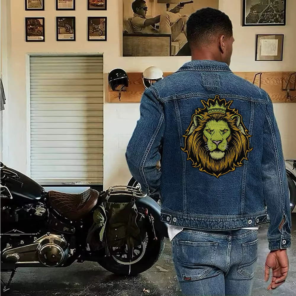 Embroidery Crown yellow Lion Biker Rock Patch Appliques Iron on Patches Badge Clothes Sewing