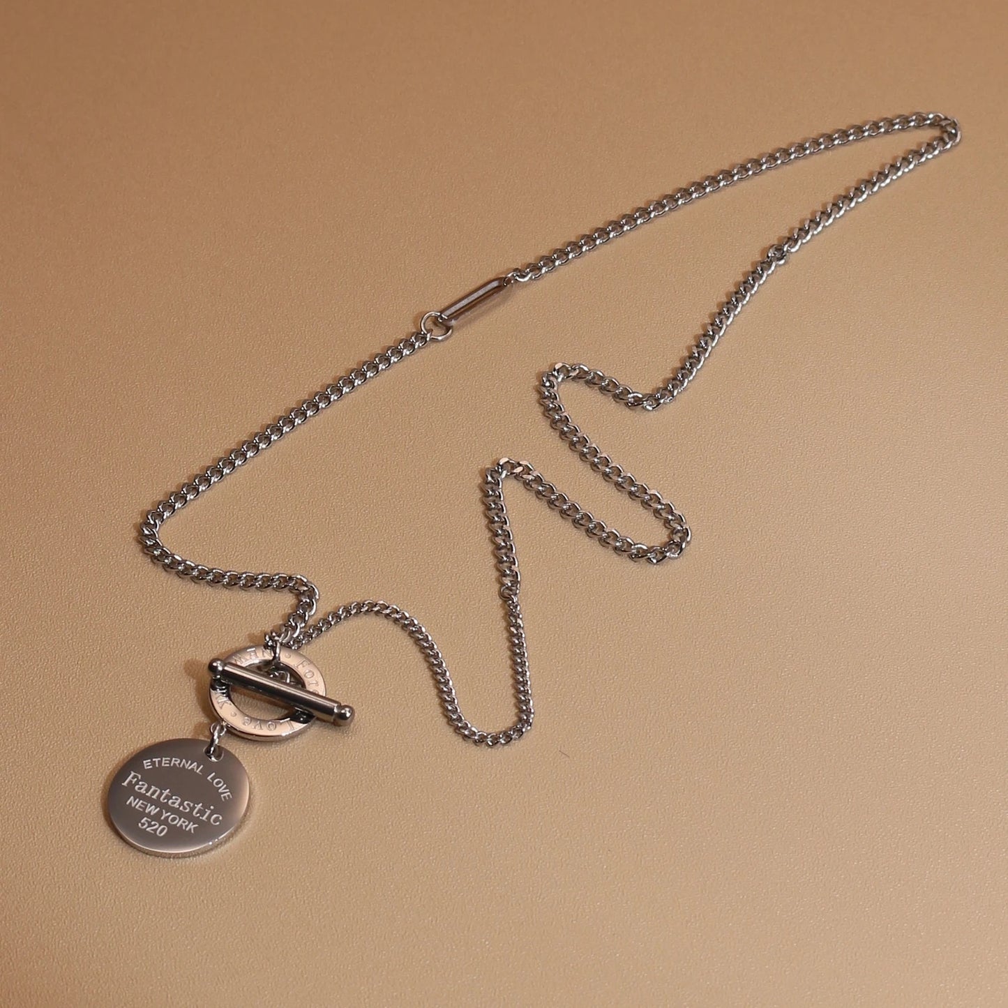 FOREVER LOVE Roman Numeral Round Stainless Steel 18K Gold Pated Women's Pendant Necklace