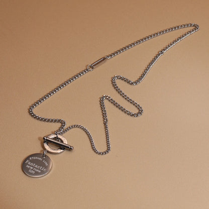 FOREVER LOVE Roman Numeral Round Stainless Steel 18K Gold Pated Women's Pendant Necklace