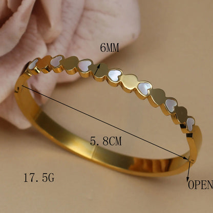 Women Flower Shaped Crystal, Heart Shaped Shell Stainless Steel Bracelet Bangle