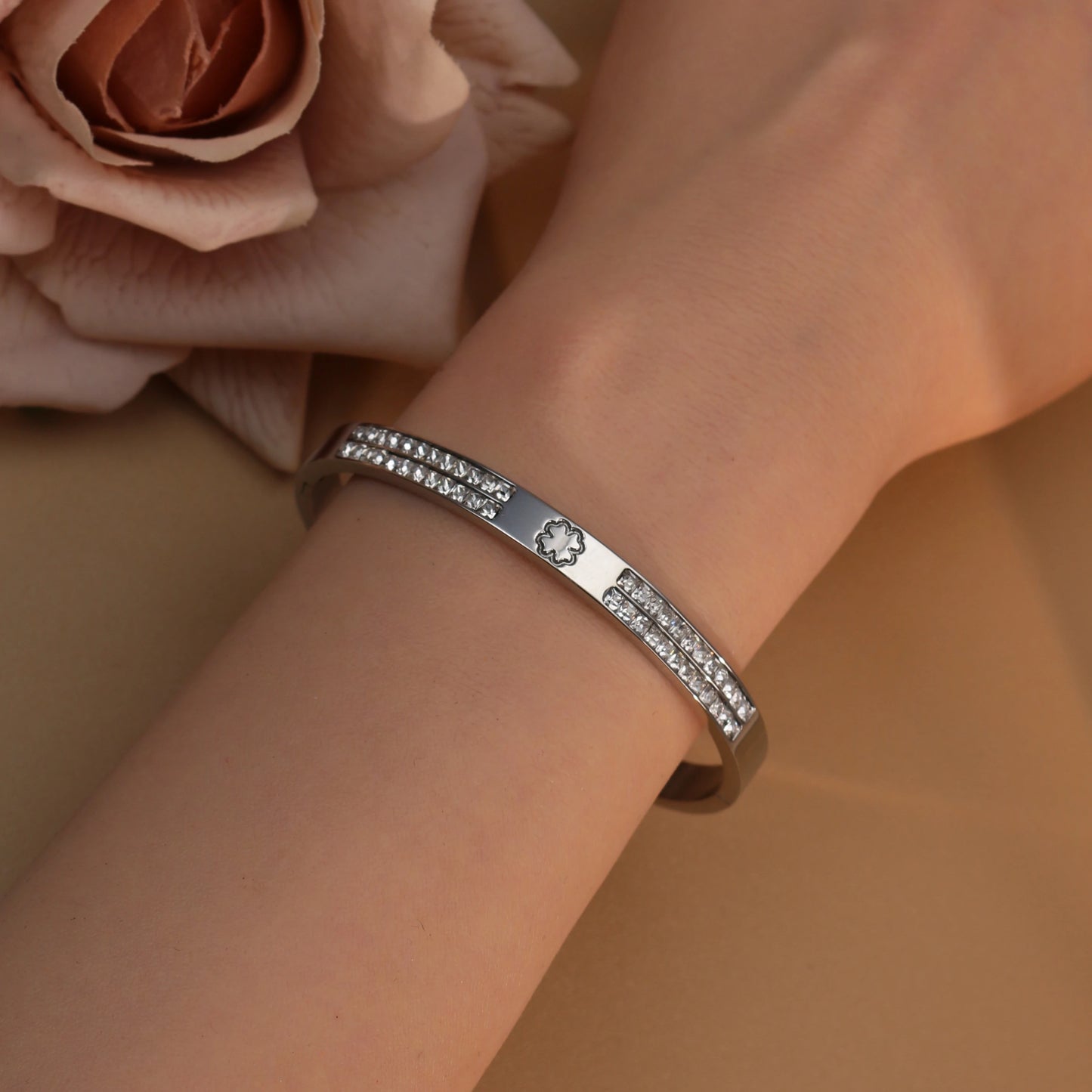 18K Gold-Plated Cross Screwdriver Stainless Steel Zircon Bangle Bracelet Women's Jewelry