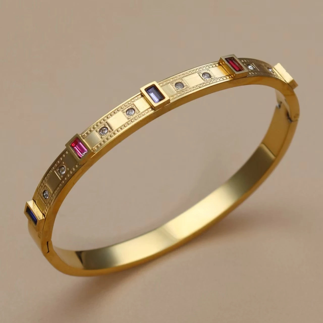 Women's cz Design Inlay Square Small Colored Zircon Stainless Steel Gold Color Bracelet Bangle