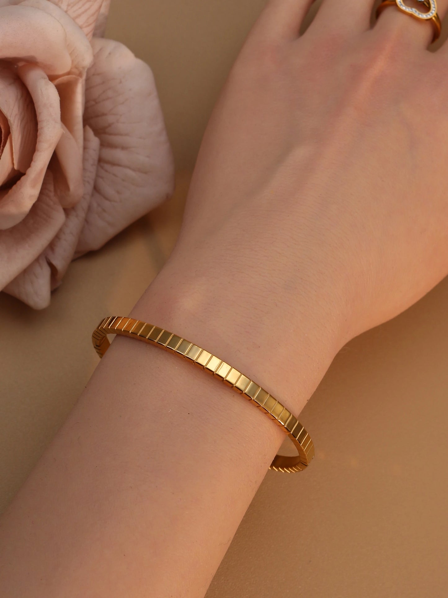 Vintage 18K Plated Stainless Steel Crystal Women's Fashion Bangles Bracelet