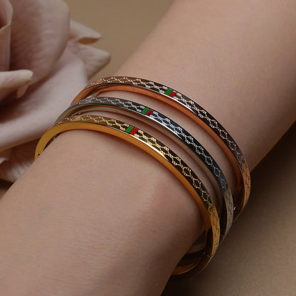 18K Gold Plated Stainless Steel 55MM Red Green Bangles Fashionable Bracelet