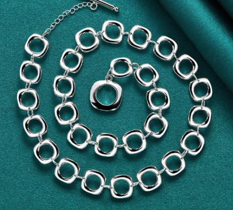 925 Sterling Silver Square Round Chain Women Man Charm Wedding Engagement Party Fashion Bracelet