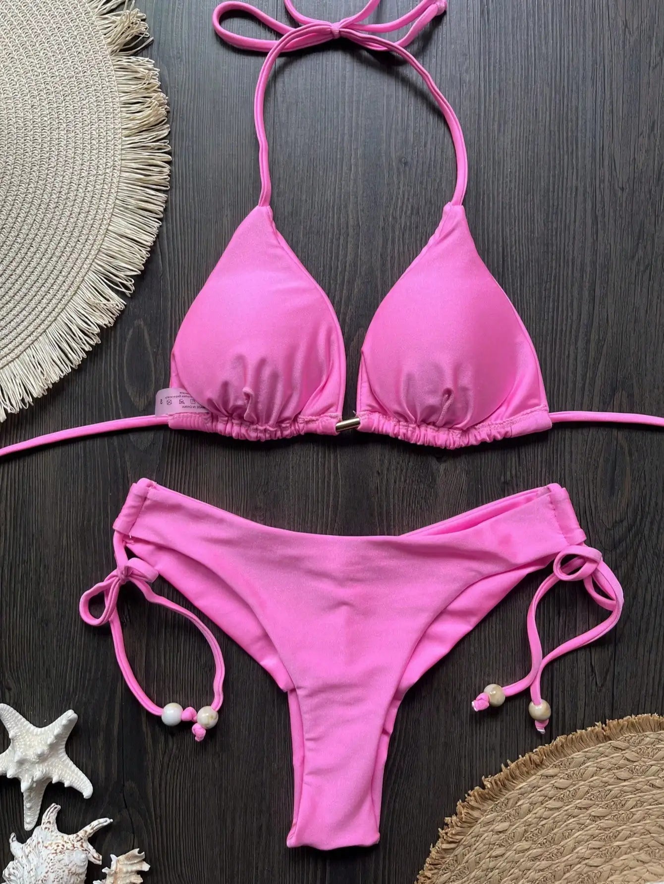 Sexy Bikini Women Pink Halter Push Up Bra Thong Swimsuit Beach Bathing Swimwear Suit